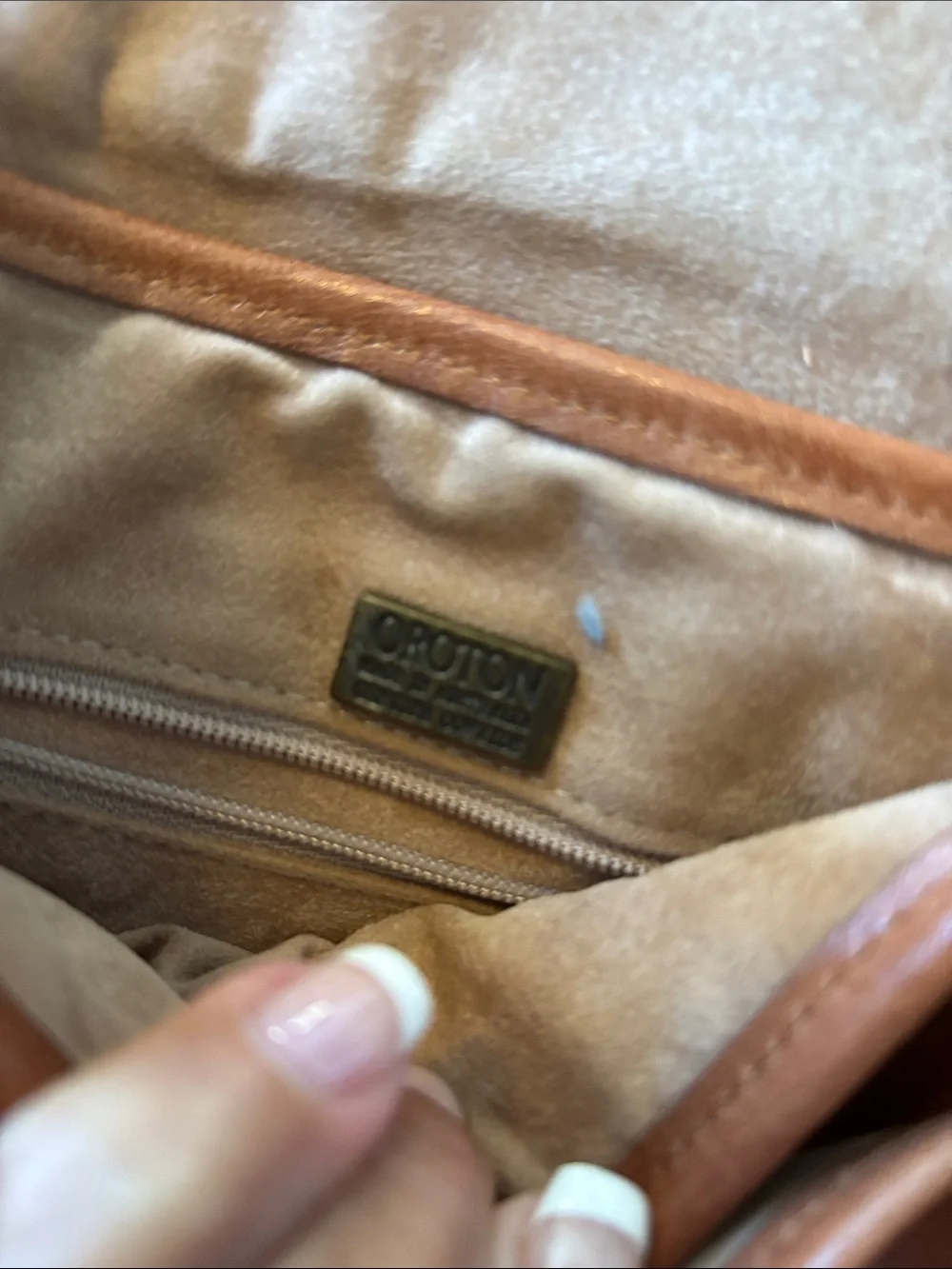 Oroton Cognac Leather crossbody Bag, zippered pocket on inside , dust bag